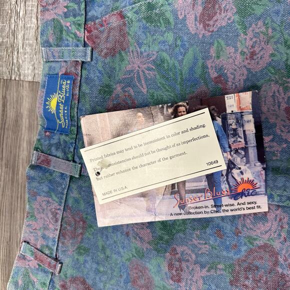 NWT Vintage 80s Sunset Blues Chic Floral Womens 3 Denim Jean Skirt USA Deadstock - Picture 5 of 8